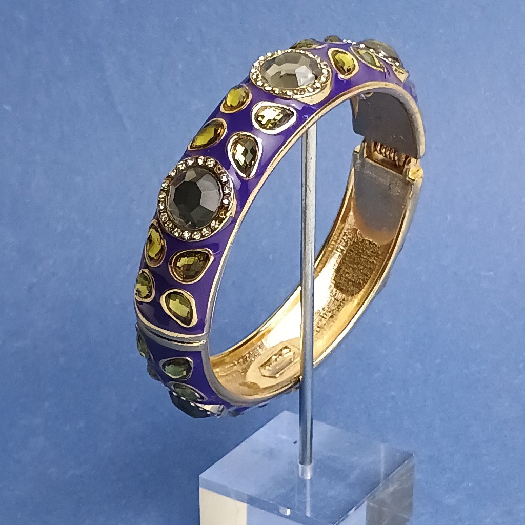Cabochon Boho Enamel Faux Beads Hinge Bangle Bracelet Gold Tone Casual Statement